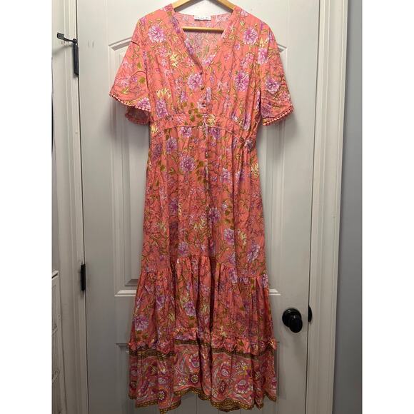 NWT R. Vivimos Women’s Boho Whimsical Tiered Ruffle Maxi Dress Size L 12/14 Pink - Picture 4 of 11